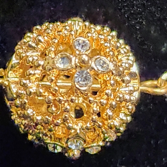 Charter Club Sautoir Gold Plated Floral Necklace / Cubic Zirconia Flowers Detail - Picture 10 of 14